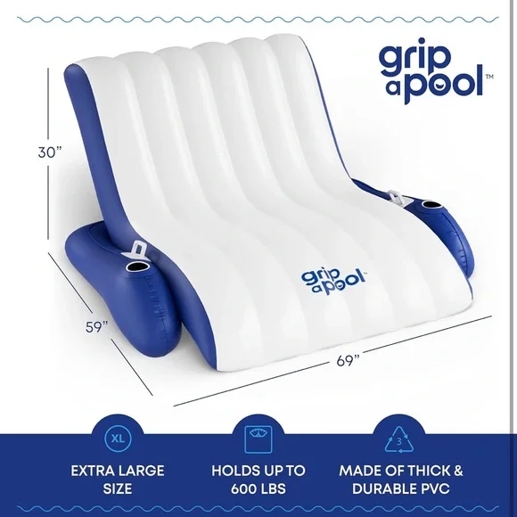 GRIP A POOL NIB Inflatable Luxury Chair Recliner Pool River Lake Float for 1-2